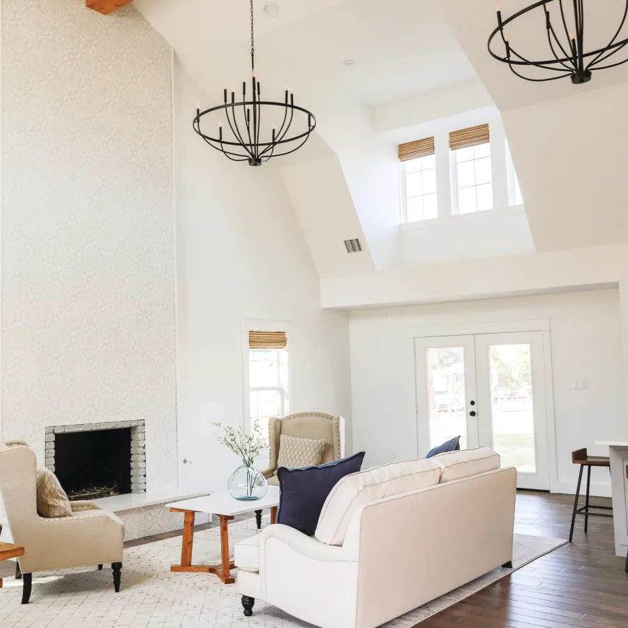 Black Circular Multi Light Wrought Iron Chandelier