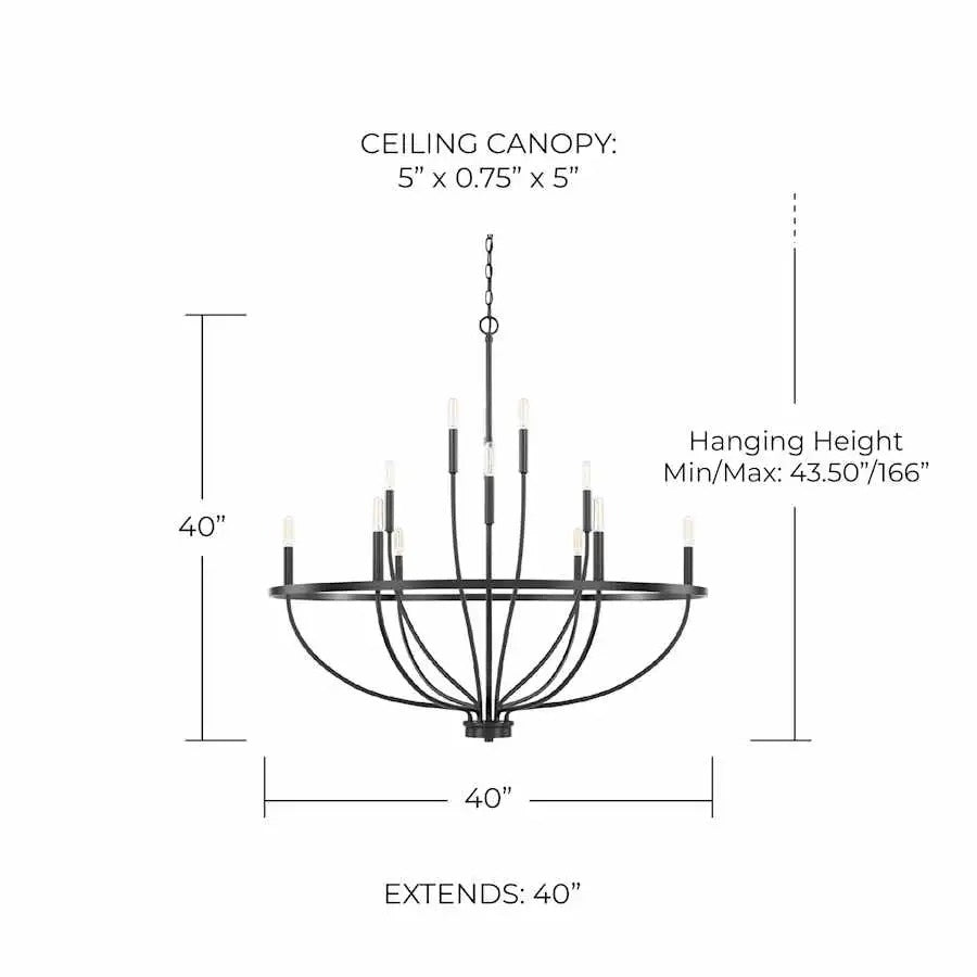 Black Circular Multi Light Wrought Iron Chandelier