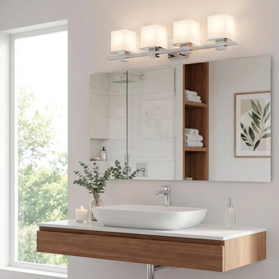 Square Frosted Glass 4-Light Vanity Light